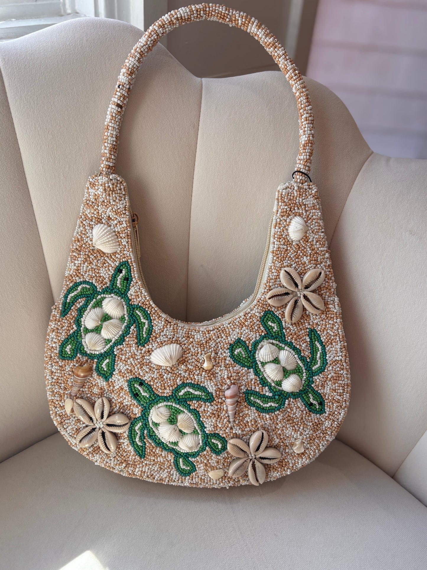 Turtled Beaded Hobo Bag