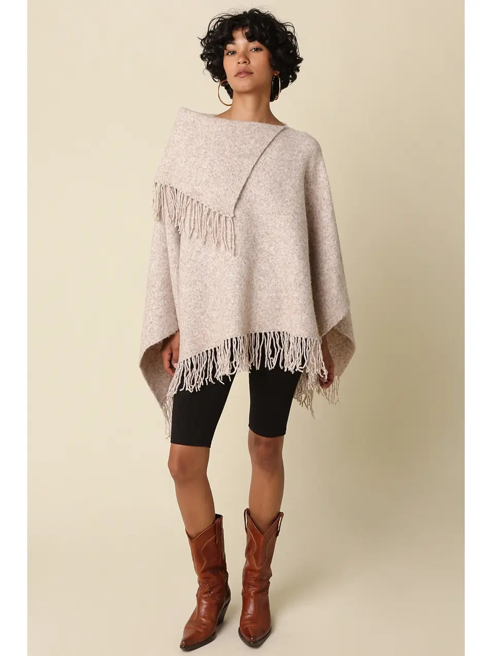 Felicia Fringe Knit Poncho