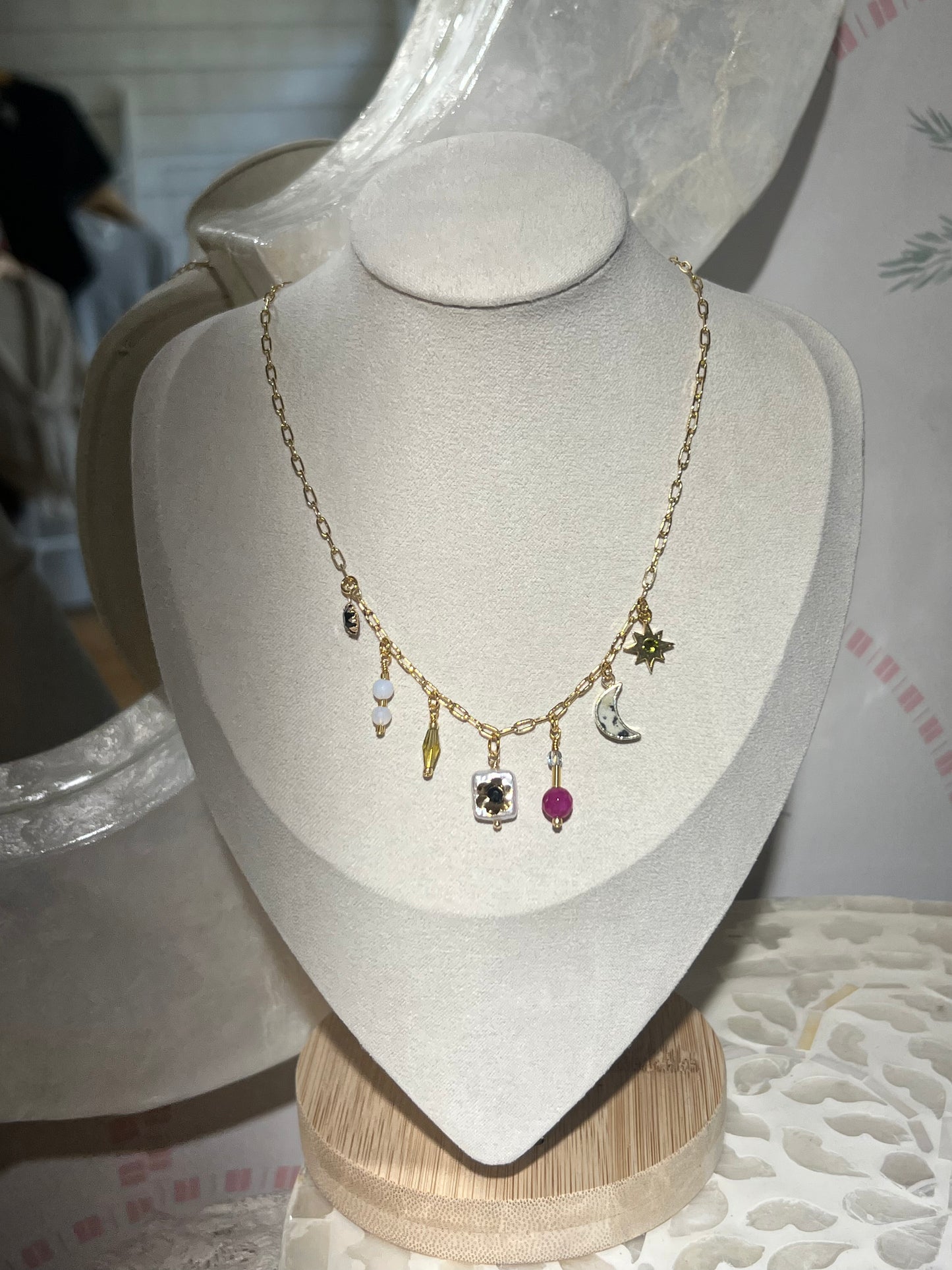 Flower Beaded Charm Necklace