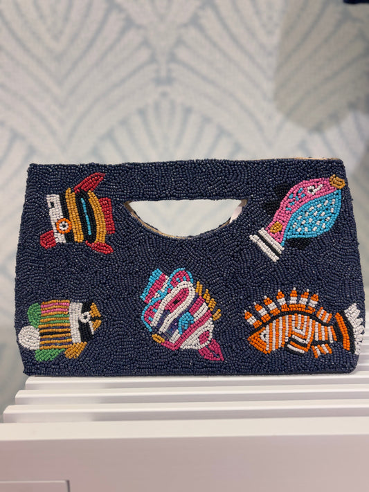 Colorful Fish Beaded Clutch
