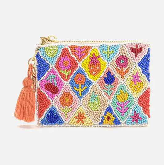 Floral Frenzy Beaded Coin Purse