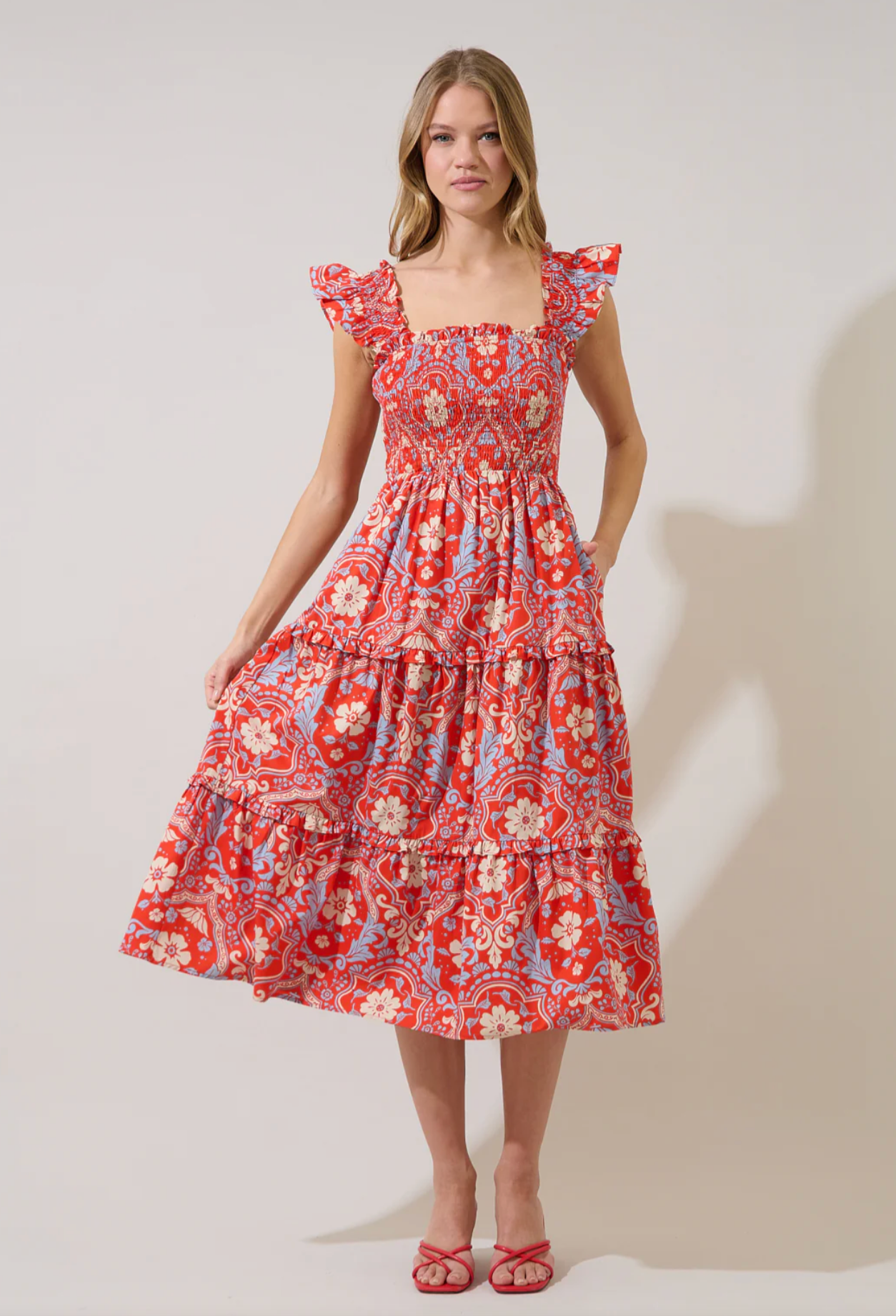 Red Magnolia Midi Dress