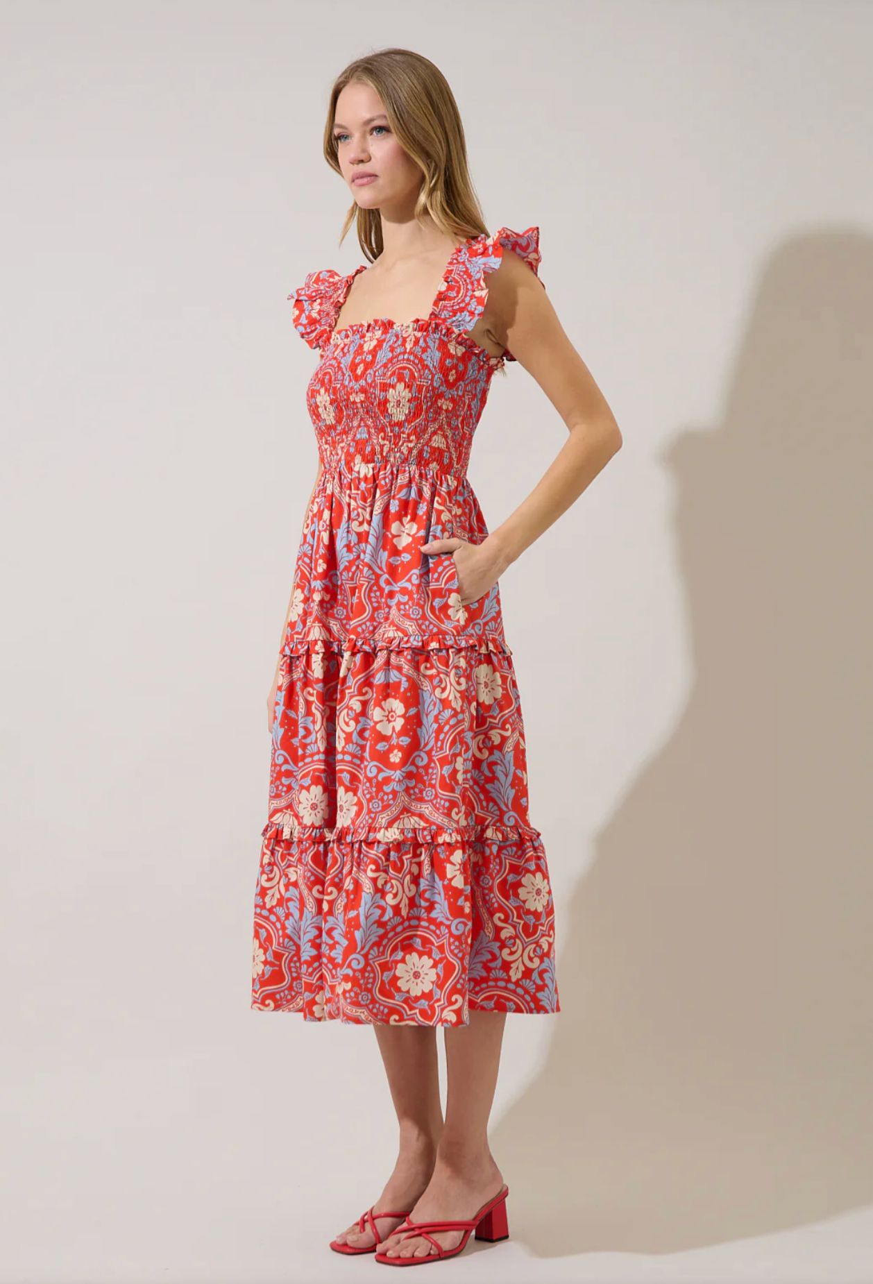 Red Magnolia Midi Dress