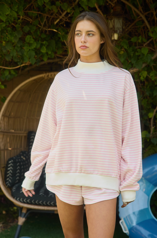 Striped Oversized Mock Neck Sweatshirt