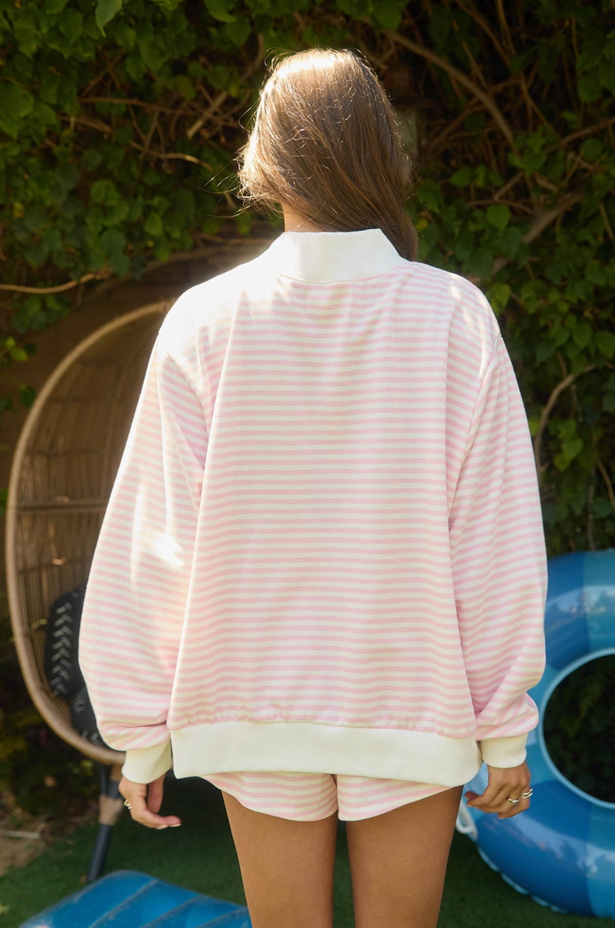 Striped Oversized Mock Neck Sweatshirt